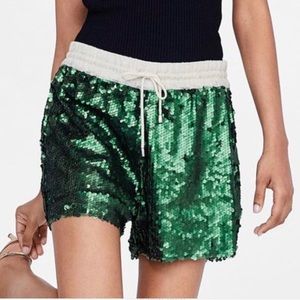 ZARA collection green matte sequin shorts szS